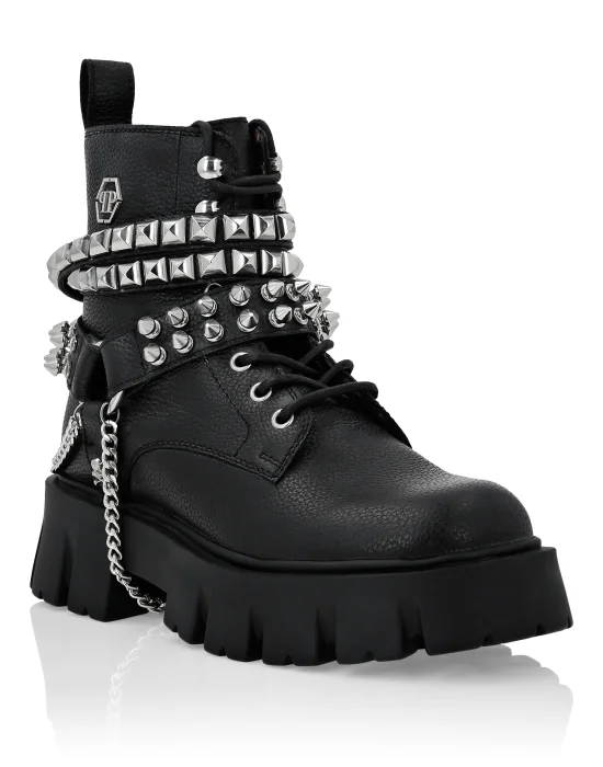 Leather Boots Studs Hexagon