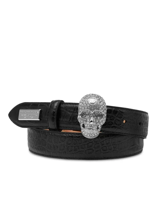 ST Cocco Leather Belt Crystal Skull