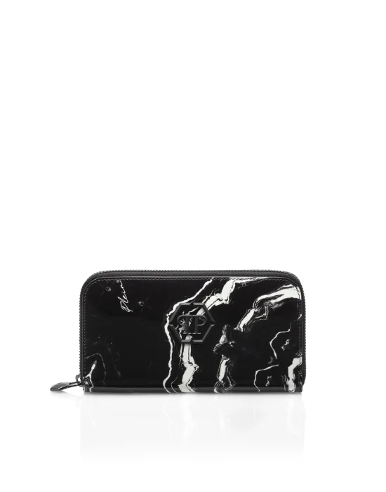 Leather Zip Wallet Marble