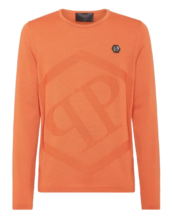 Merino Wool Pullover Round Neck LS Hexagon
