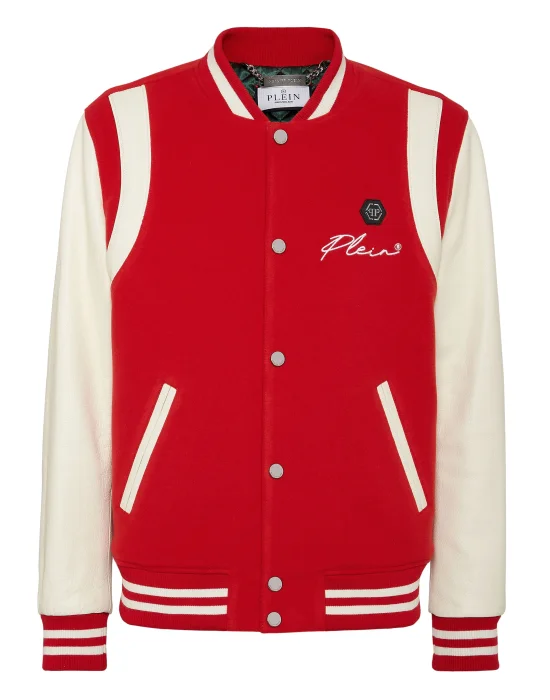 College Bomber Leather sleeves Hexagon