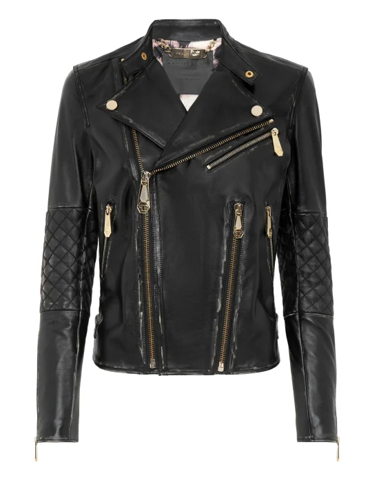 Leather Biker Jacket Man Fit Gothic Plein