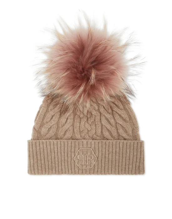 Wool Beanie with Real Fur
