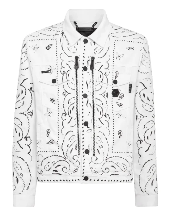 Embroidered Denim Jacket Paisley Bandana