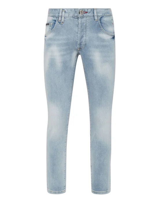 Embroidered Denim Trousers Skinny Fit Skull