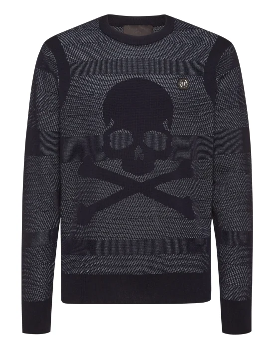 Wool/Silk Pullover Round Neck  LS Skull&Bones