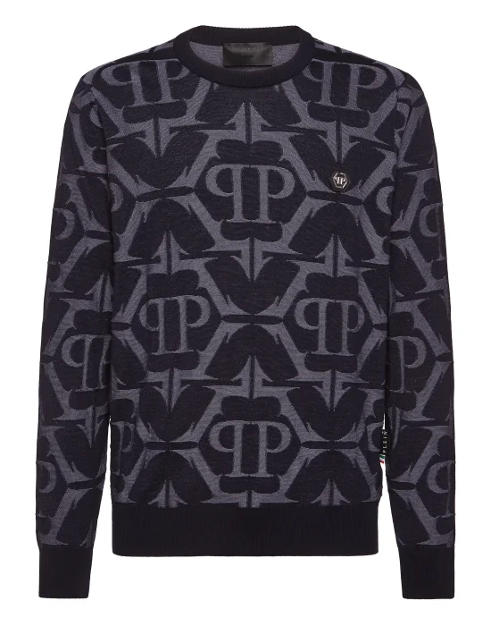 Wool and Silk Pullover Round Neck LS Chrome