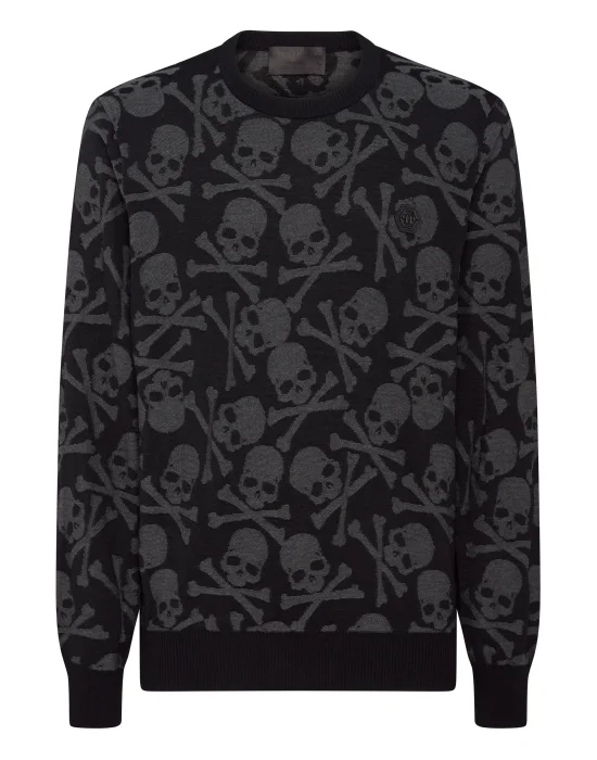 Wool and Silk Pullover Round Neck LS Skull&Bones