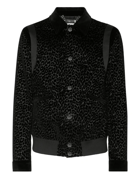 Flock Velvet Collared Bomber Leopard