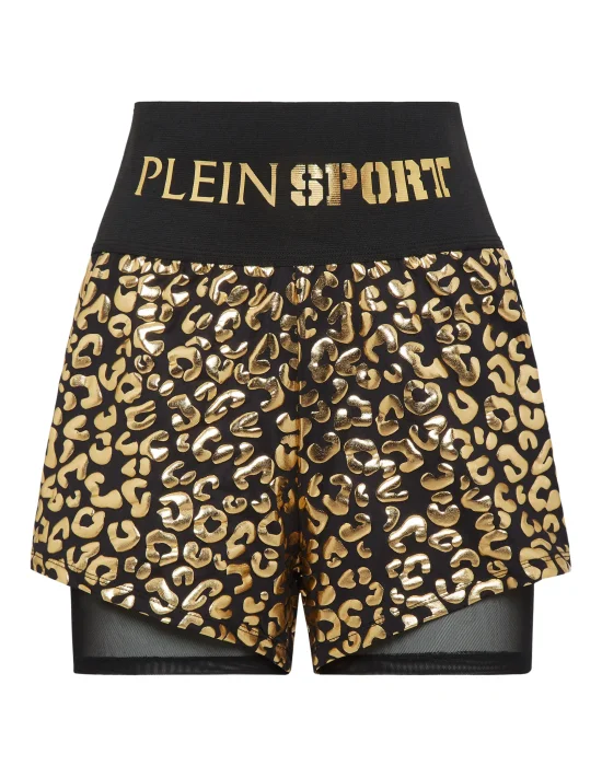 Double-layered jogging shorts Leopard