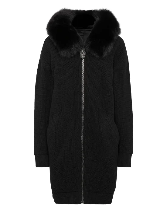 Wool & Fur Zip Cardigan Skull