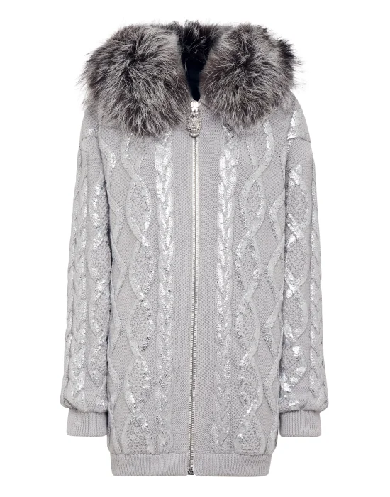 Wool & Foil Lurex Zip Cardigan