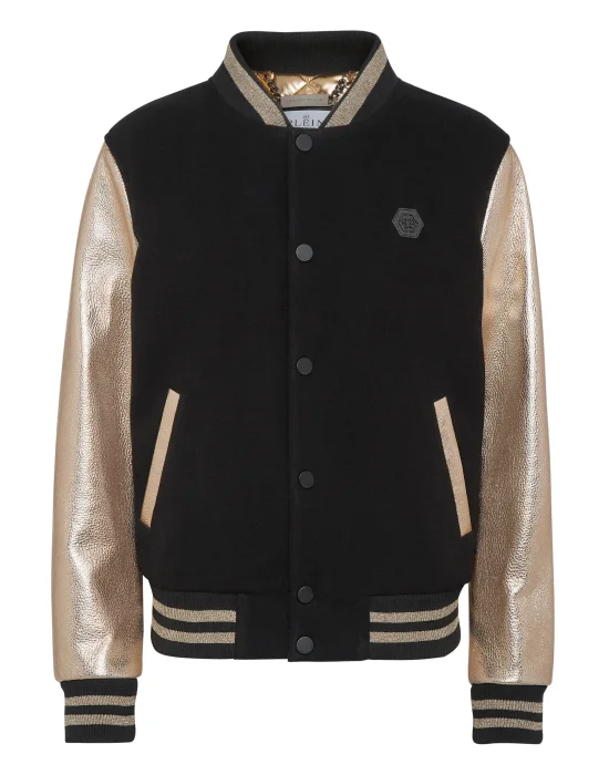 Wool College Bomber with Leather Arms