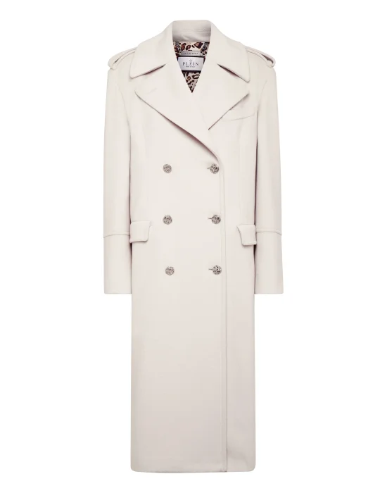 Wool Coat Long Crystal Skull