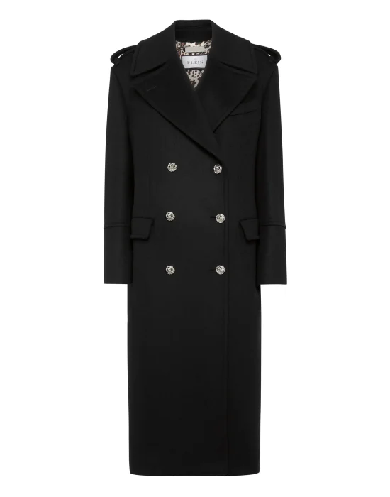 Wool Coat Long Crystal Skull