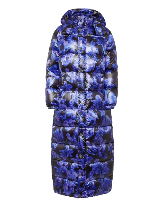 Nylon Superlong Down Jacket Flowers