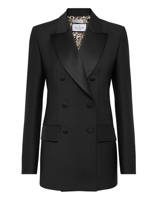 Light Wool Double-Breasted Blazer Crystal Skull