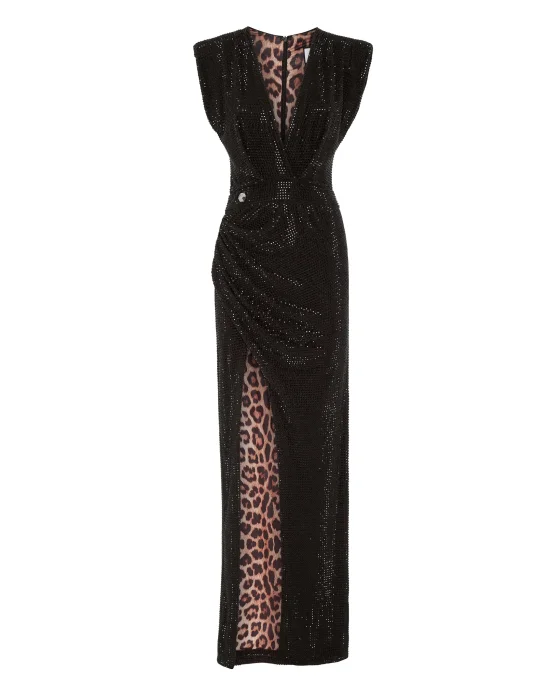 Shoulder Padded Long Dress Crystal