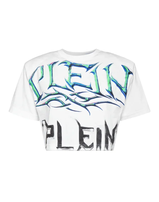 Padded Shoulder Cropped Top Lettering