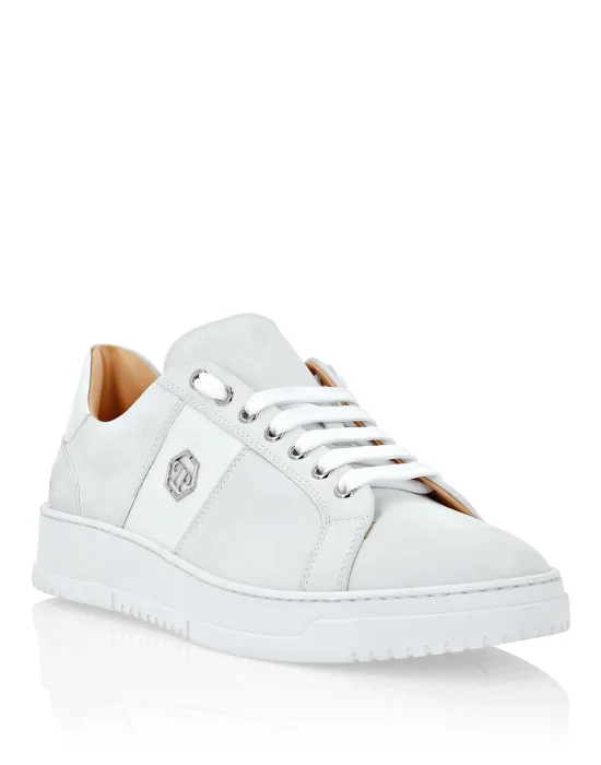 Nabuk Lo-Top Sneakers with Croco Print Hexagon