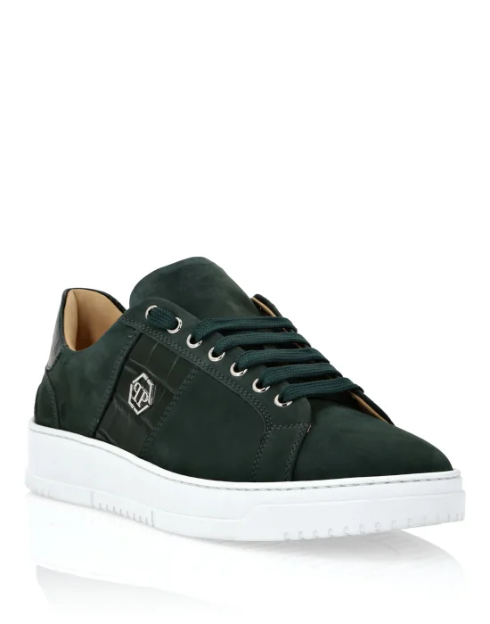 Nabuk Lo-Top Sneakers with Croco Print Hexagon