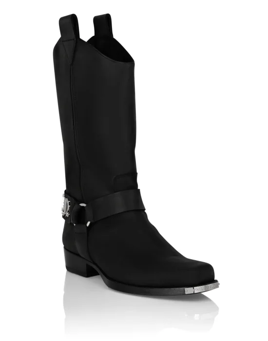 Leather Boots Flat High Gothic Plein