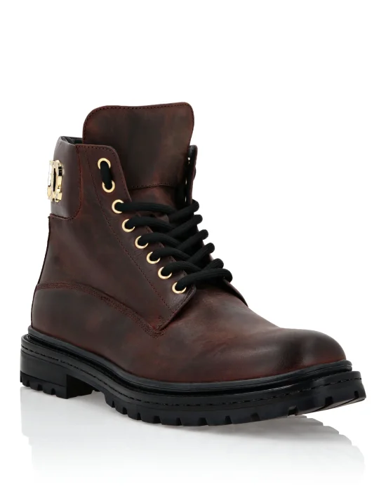 Leather Boots Mid Flat Gothic Plein