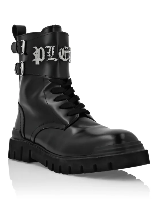 Leather Boots Mid Flat Gothic Plein