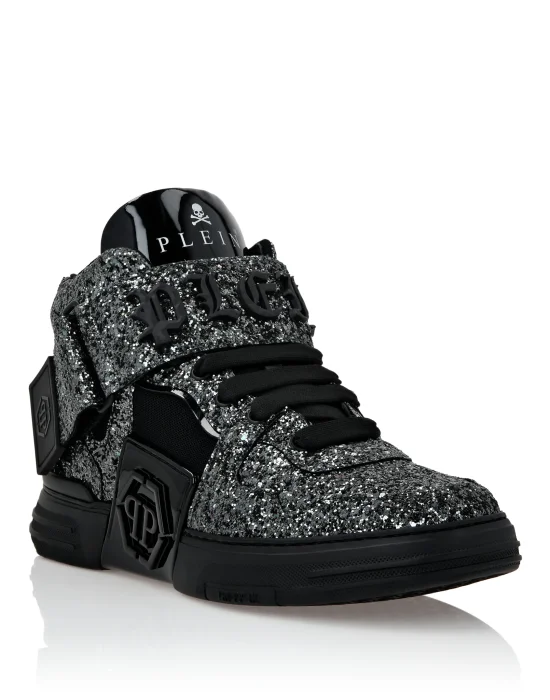 Patent Leather Mid-Top Sneakers with Glitter Gothic Plein