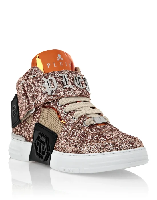 Patent Leather Mid-Top Sneakers with Glitter Gothic Plein