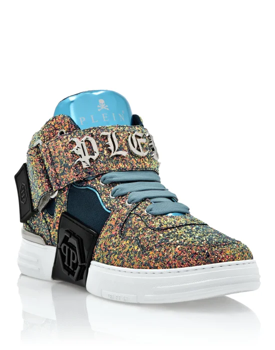 Patent Leather Mid-Top Sneakers with Glitter Gothic Plein