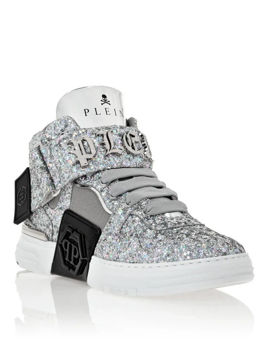 Patent Leather Mid-Top Sneakers with Glitter Gothic Plein