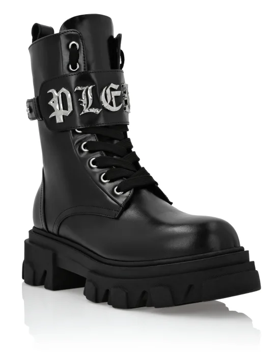 Leather Boots Mid Flat Gothic Plein