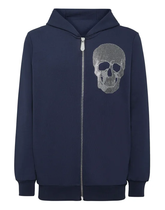 Zipped Hoodie Sweatshirt Skull strass