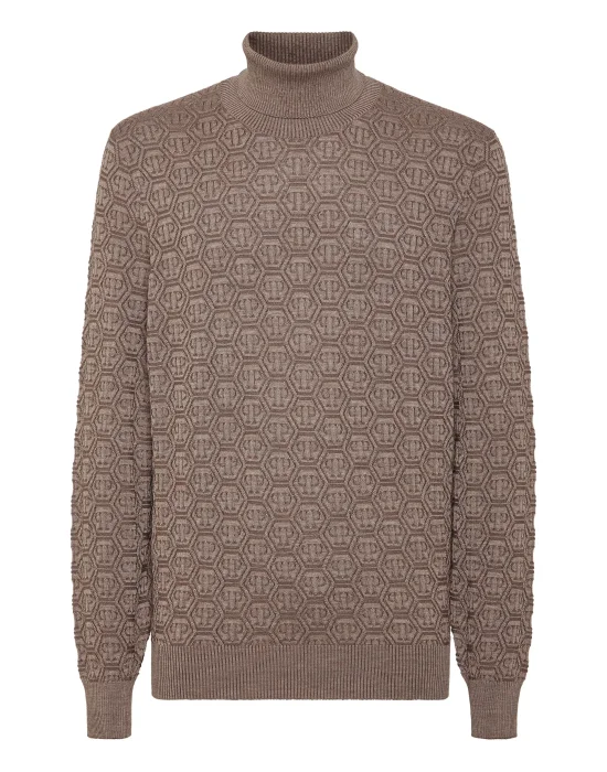 Wool Silk Turtle Neck Long-Sleeve Monogram