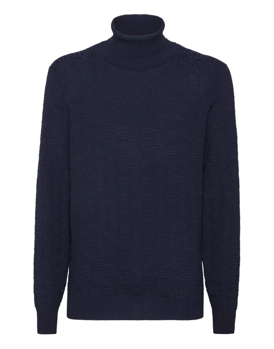 Wool Silk Turtle Neck Long-Sleeve Monogram