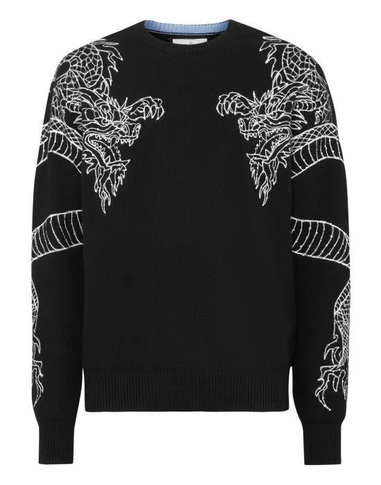 Pullover Round Neck Long-Sleeve Dragon