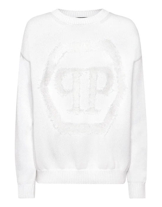 Knitted Pullover Round Neck Long-Sleeve Hexagon