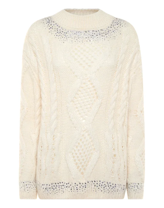 Knitted Pullover Round Neck Long-Sleeve Strass