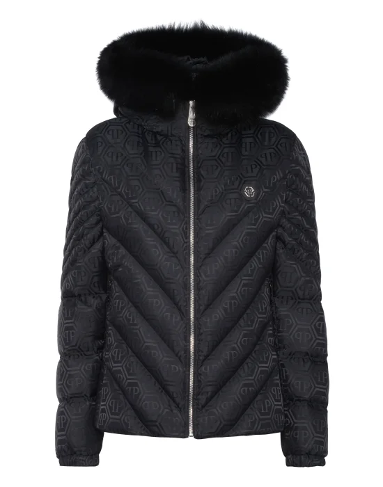 Puffer Jacket Fox Hood Monogram