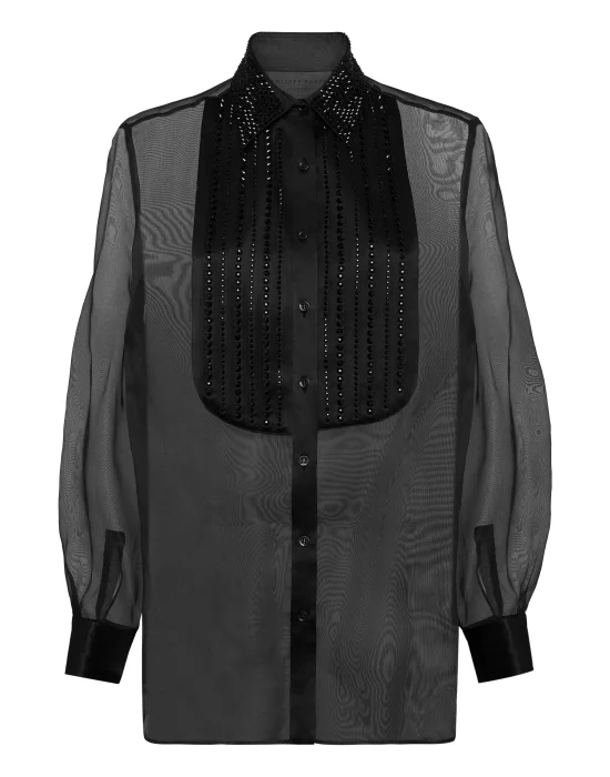 Organza Plastron Strass Regular Shirt