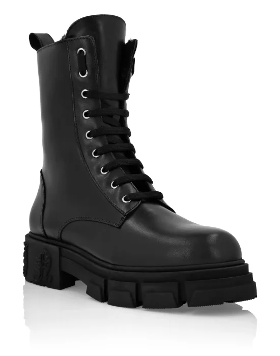Deer Leather Boots Mid Flat Gothic Plein