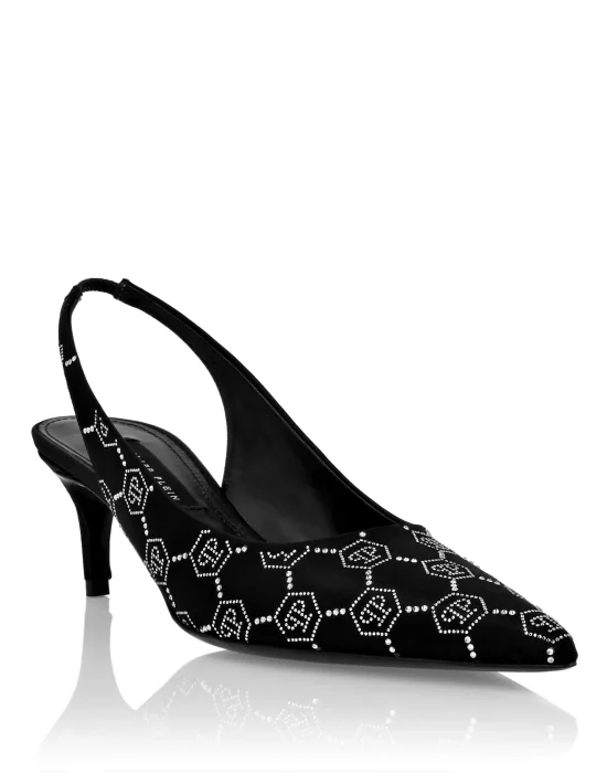 Satin Slingback Low Heels Strass Monogram