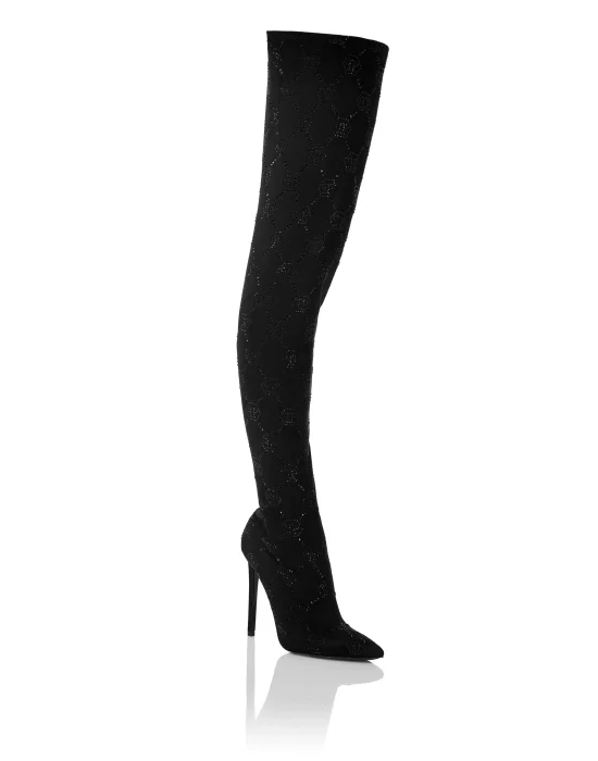 Suede Stretch Boots Hi-Heels Plein Overknees Monogram