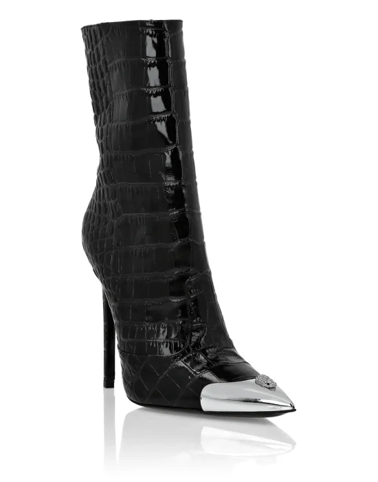 Croco Boots Mid Heels High Skull