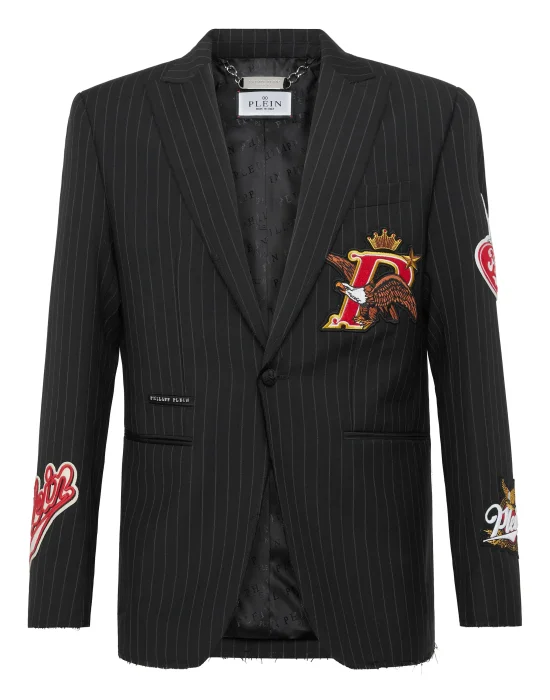 Straight Regular Fit Blazer Beers Patches