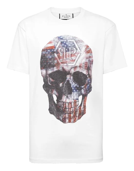 Washed Round Neck T-Shirt Skull America