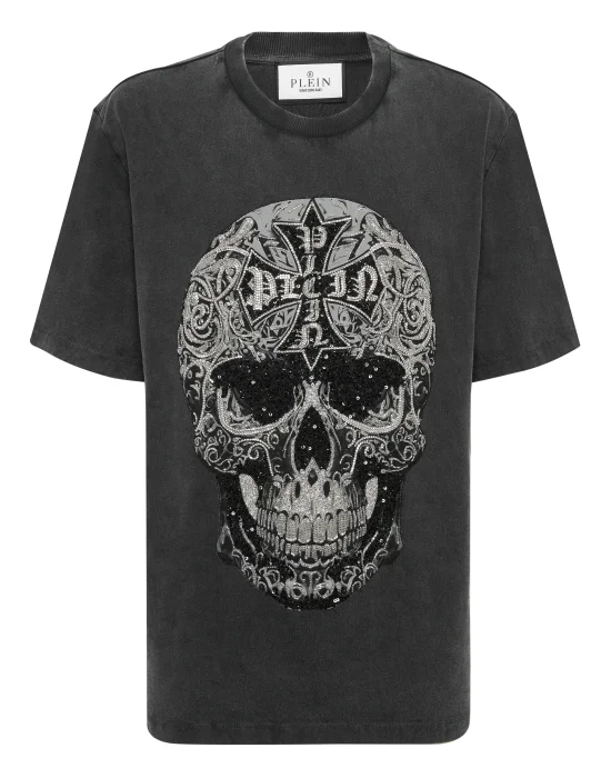 Washed Round Neck T-Shirt Baroque Skull