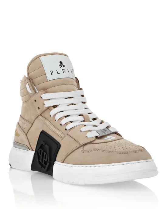 Suede & Shearling Mid Top Sneakers Phantom Kick$