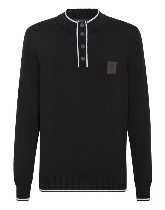 Wool and cotton Pullover zip mock Crest